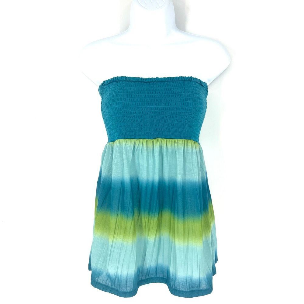 Maurices Strapless Smocked Flowy Tube Top Womens M Turquoise Blue Tie Dye Y2K